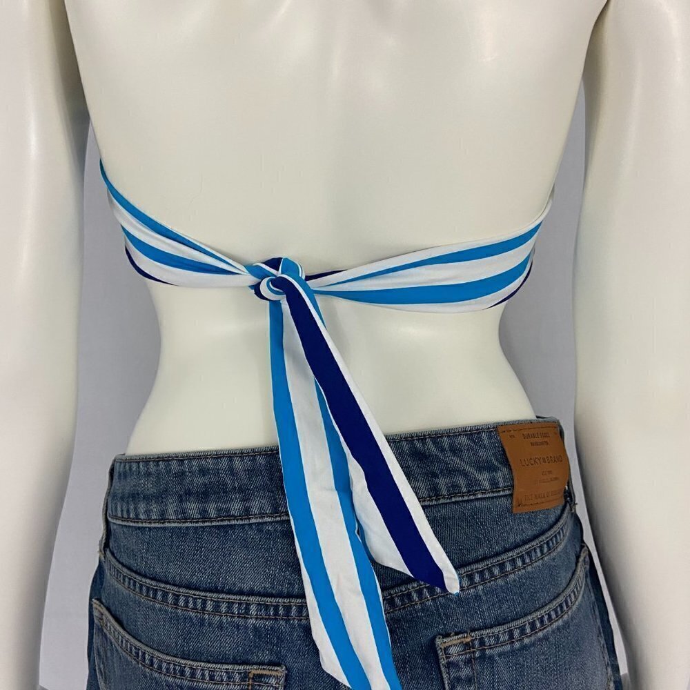 Ralph Lauren Striped Ring-Front Halter Bikini Top Blue & White Stripes Sz 14 NWT - Picture 5 of 9